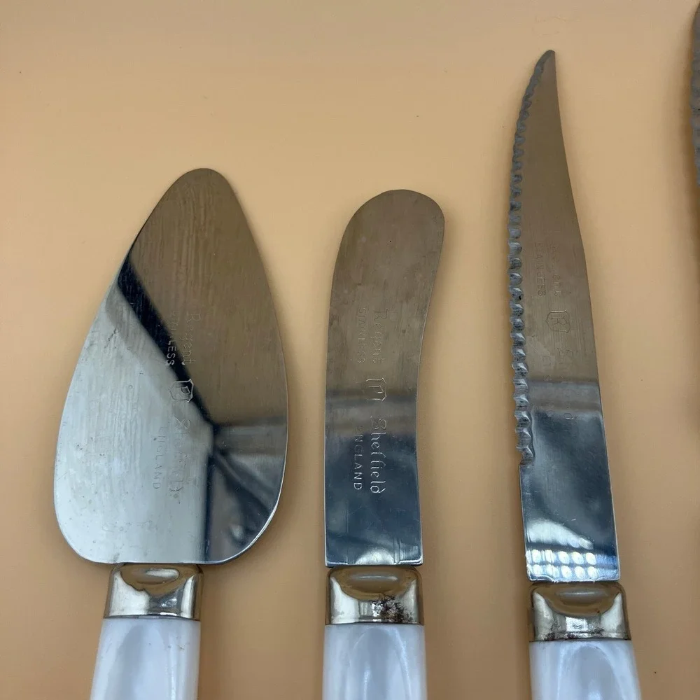 6 Piece Set Vintage Stainless Pearly Handle Charcuterie Regent Sheffield England